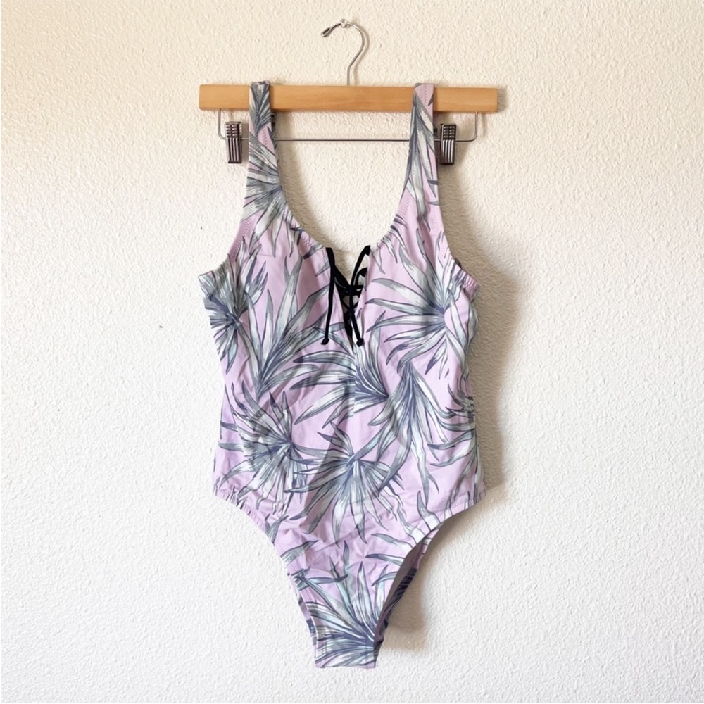 PINK Victoria's Secret Lilac Tropical Print One Piece Swimsuit Flattering